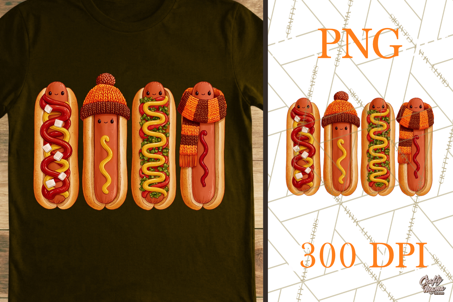 Kawaii Fall Hot Dogs PNG Clipart Sublimation product image 1