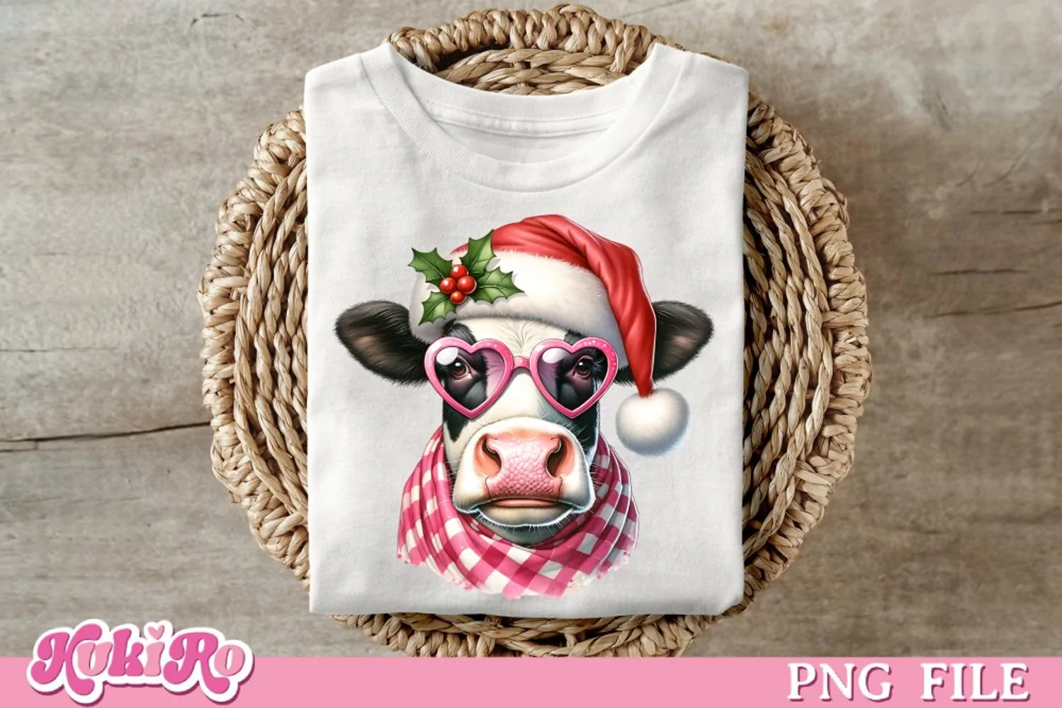 Cute Christmas Cow Wearing heart shaped eyeglasses PNG product image 1
