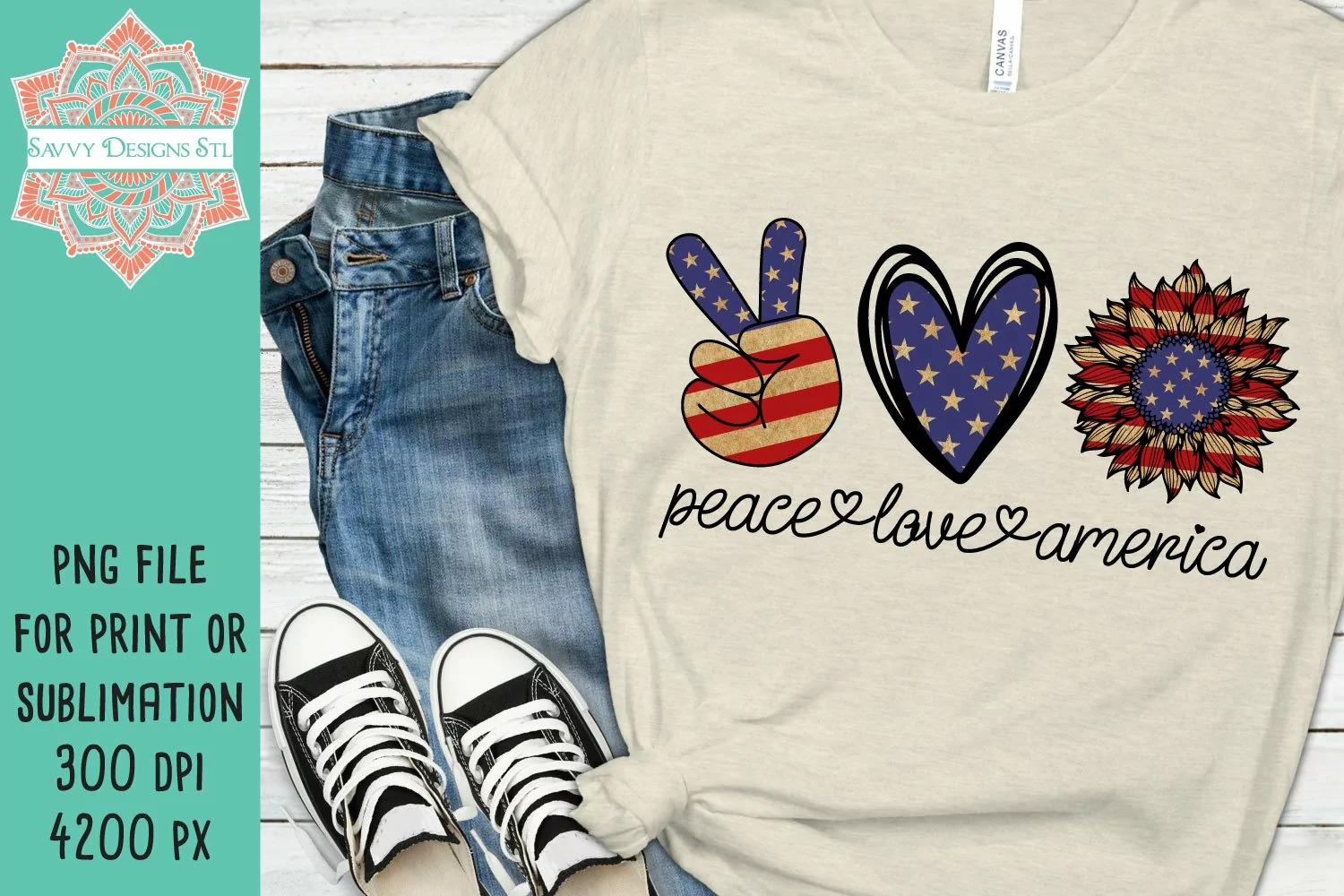 Peace Love America Sunflower Sublimation Design product image 1