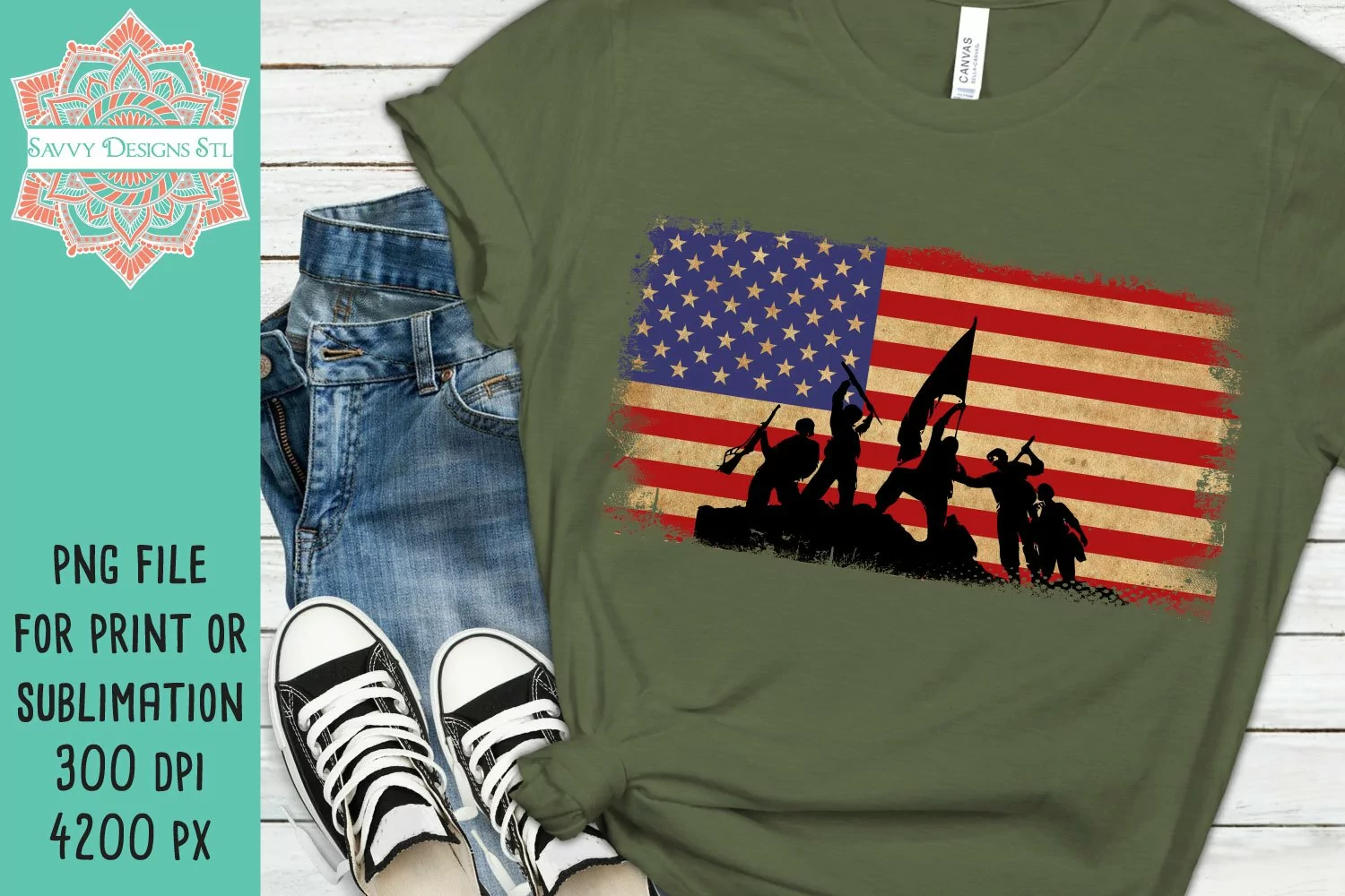 Grunge American Flag With Soldiers