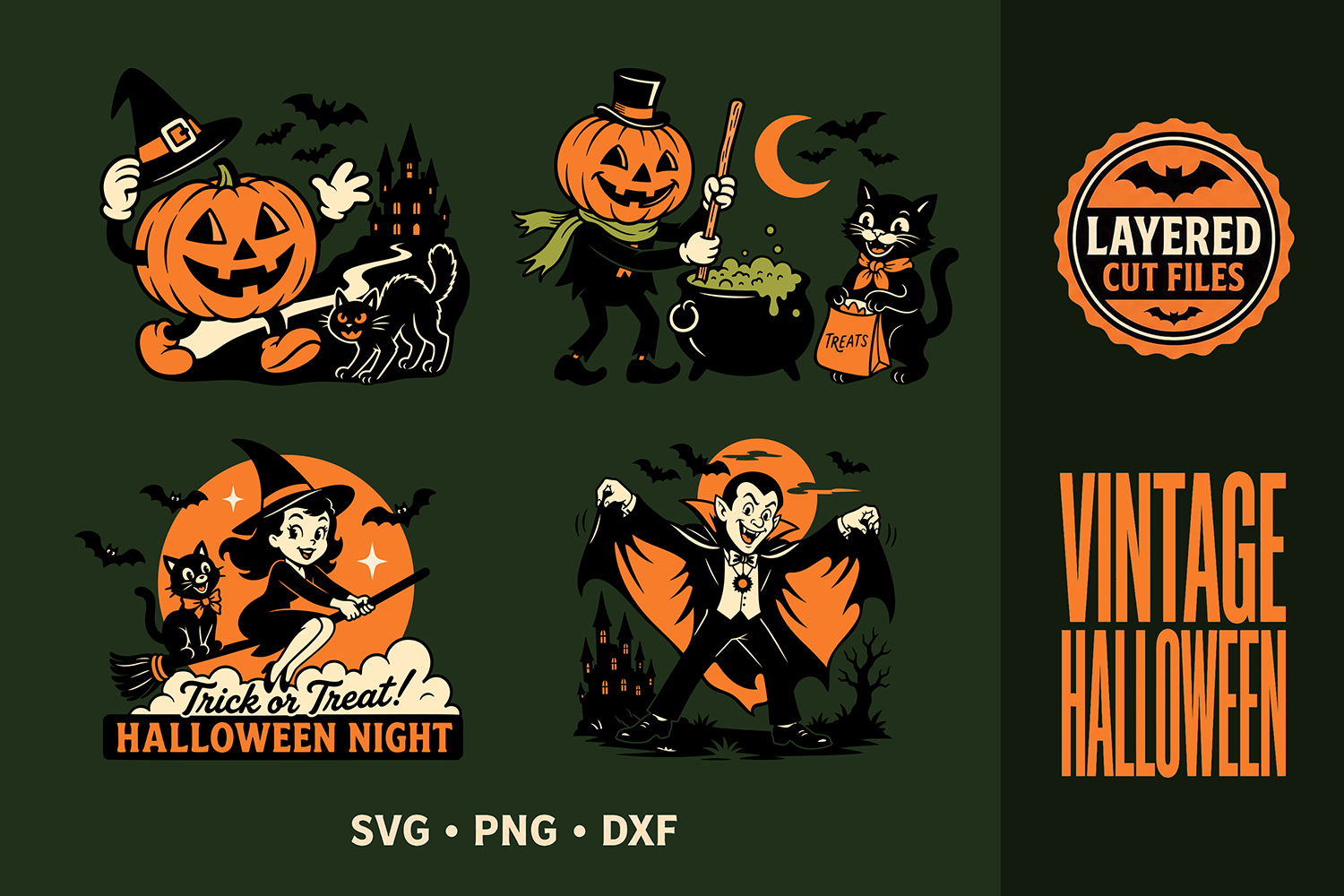 Vintage Halloween SVG, Layered Cut File, Retro Halloween PNG product image 1