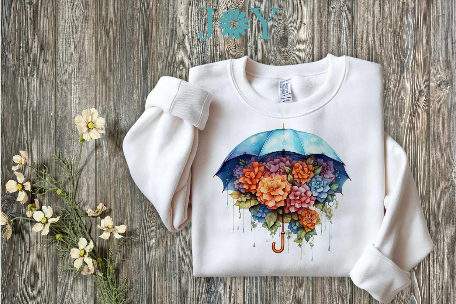 Flowers and Umbrella Clipart PNG Sublimation Design product image 1