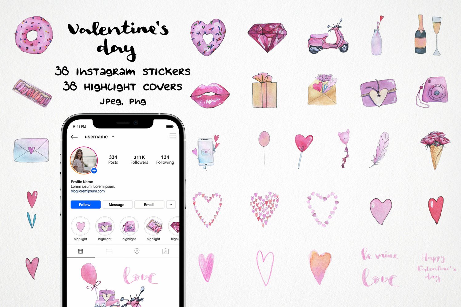 Instagram love highlight covers romantic stickers (1192065) Instagram Design Bundles