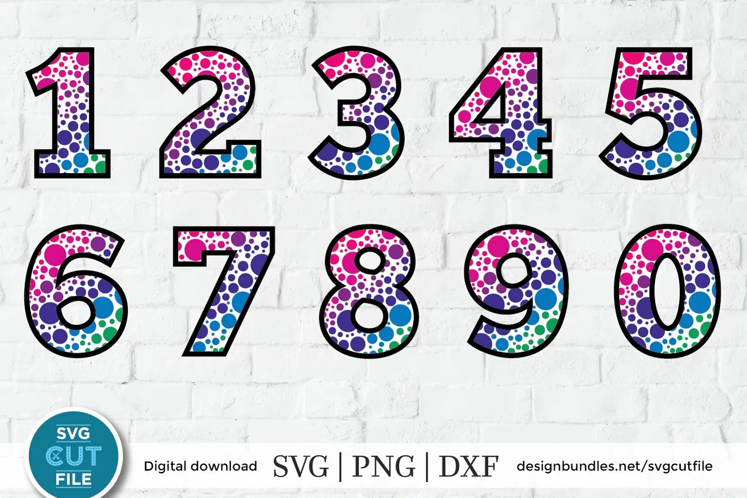 Polka dot numbers svg, polka dot number svg, number svg product image 1
