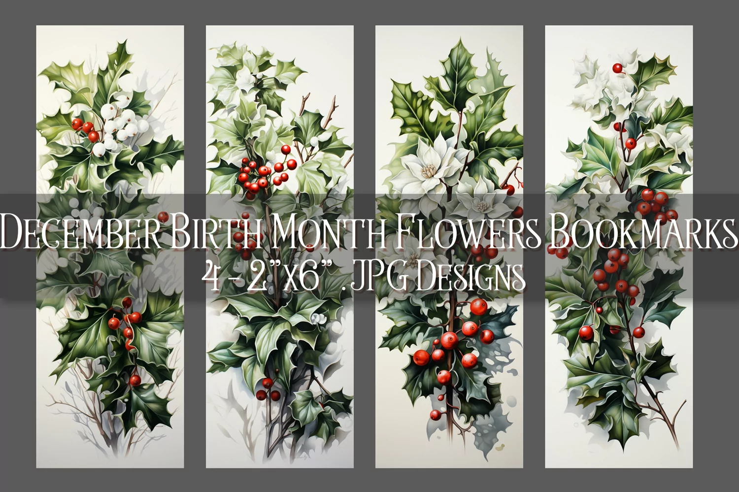 Floral Bookmark, Decenber Bookmark, Holly Berries Bookmarks product image 1