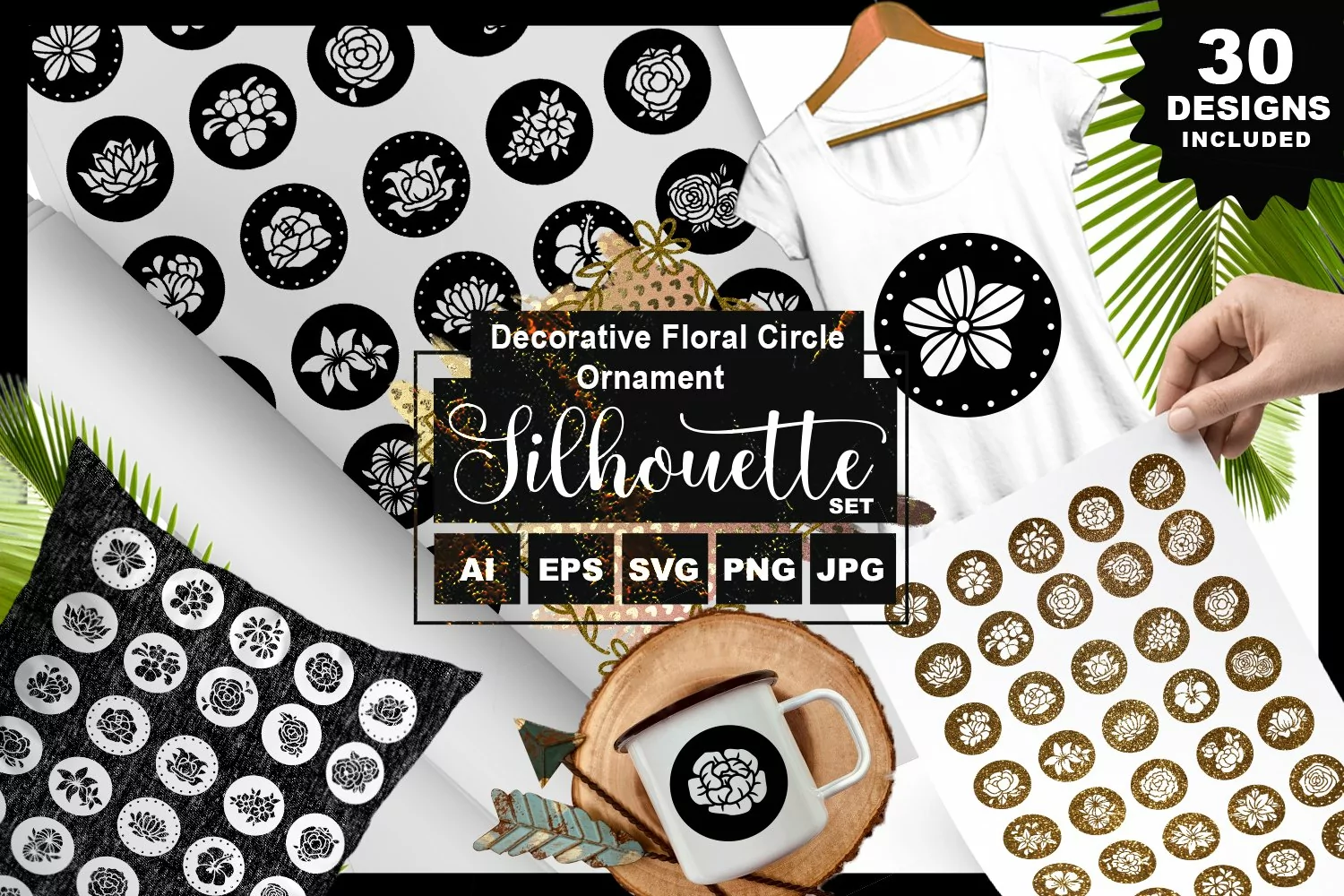 Decorative Floral Circle Ornament Silhouette Pack product image 1