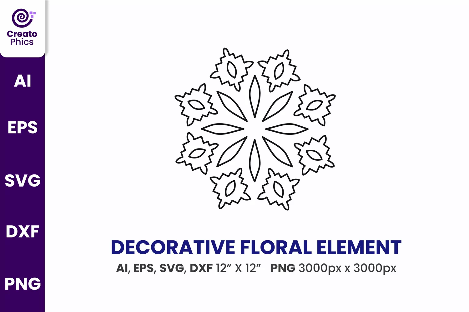 floral element, decorative element, floral clipart, outline, pattern element, laser cut file,