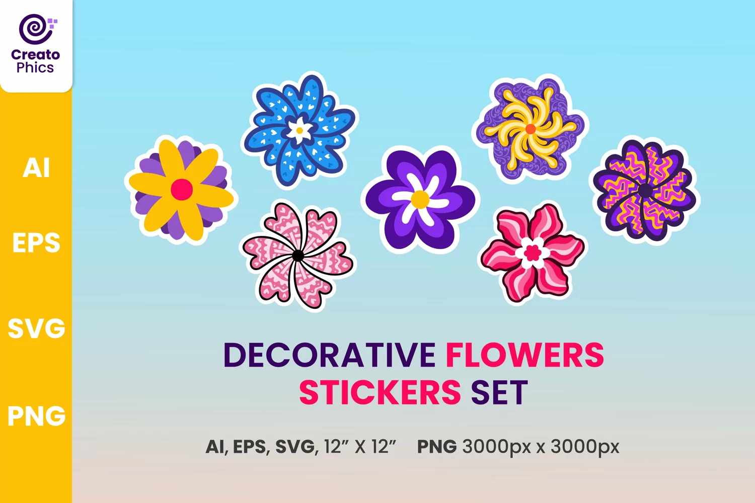 flower stickers, decorative flowers, floral sticker,  design, vector floral sticker, floral sticker,