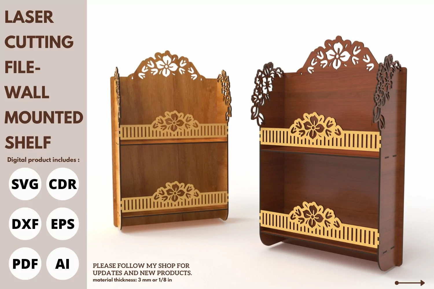 Decorative flower Wall Shelf, laser cut files, svg glowforge product image 1
