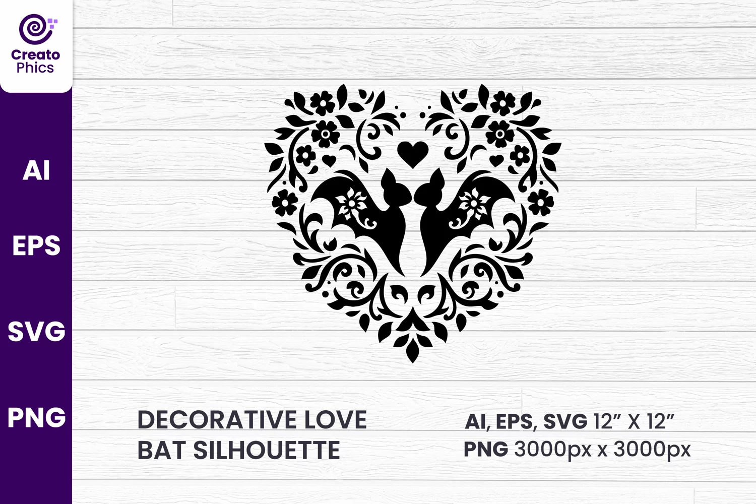 bat, floral bat, silhouette, bat sublimation, decor, decorative, heart,bat clipart svg, printable,