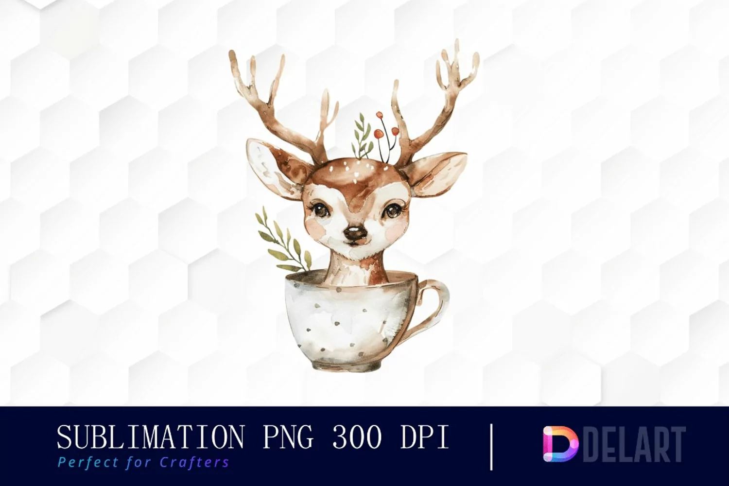 Deer in a Cup Watercolor Clipart product image 1