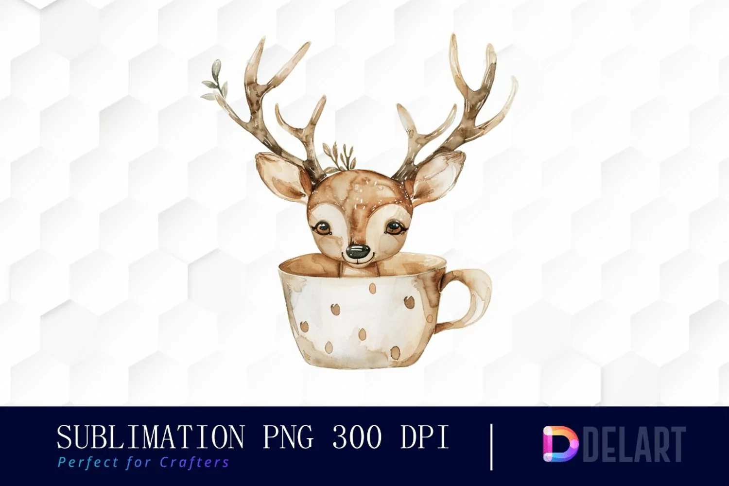 Deer in a Cup Watercolor Clipart product image 1