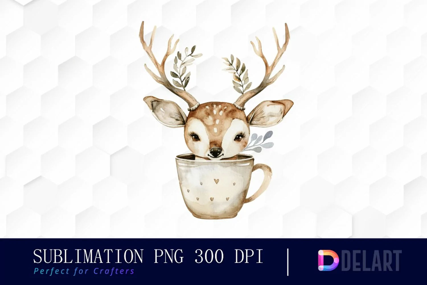 Deer in a Cup Watercolor Clipart product image 1