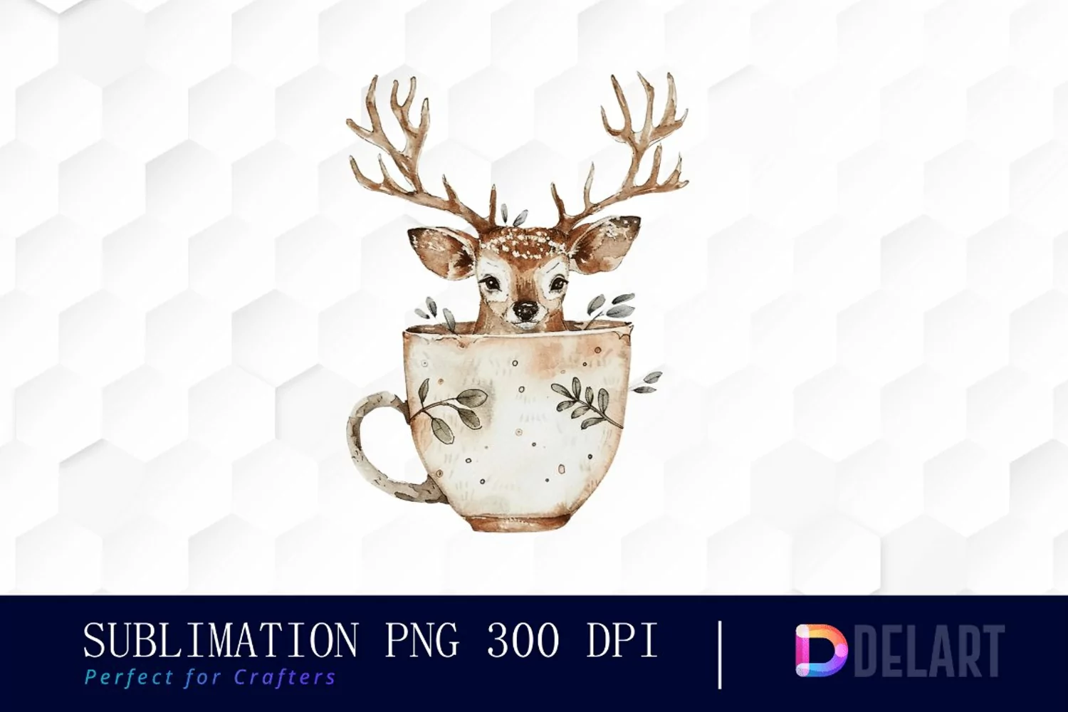Deer in a Cup Watercolor Clipart product image 1