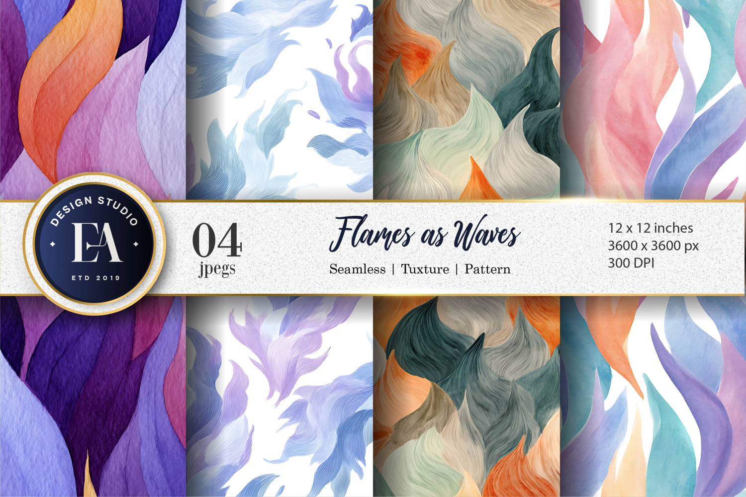 Delicate Flames Painted as Waves Seamless Digital Paper product image 1