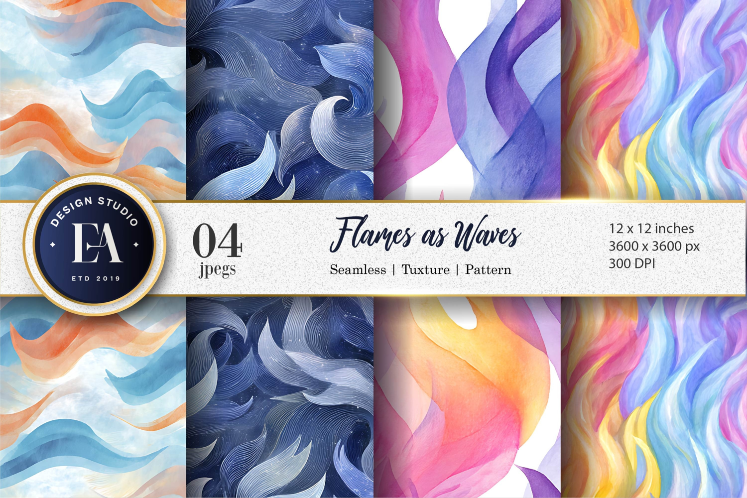 Flames Painted as Waves Seamless Digital Paper product image 1