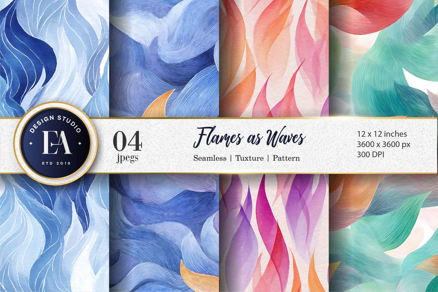 Flames Painted as Waves Seamless Digital Paper product image 1