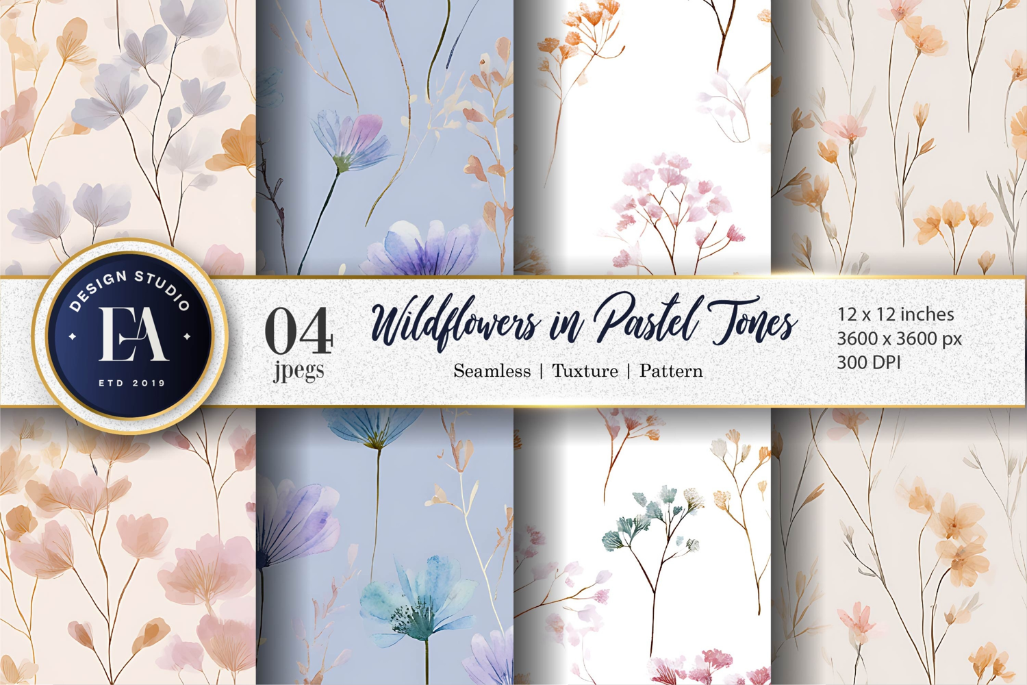 Soft Watercolor Wildflowers in Gentle Pastel Digital Paper product image 1