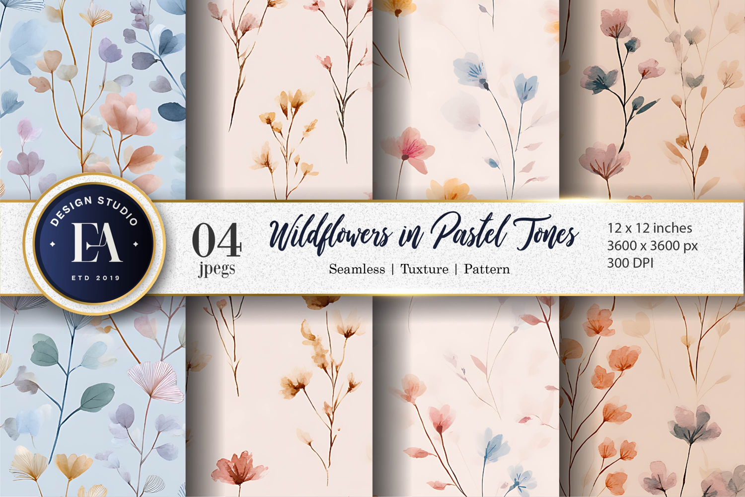 Delicate Pastel Floral Watercolor Artwork Digital Paper product image 1