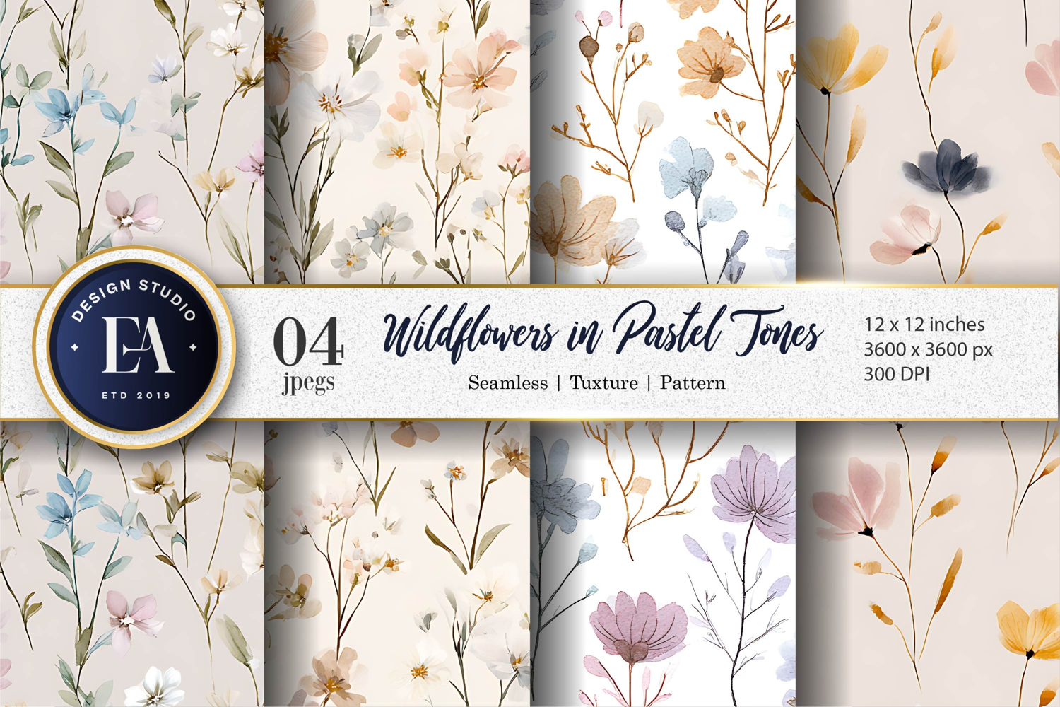 Soft Watercolor Wildflowers in Gentle Pastel Digital Paper product image 1