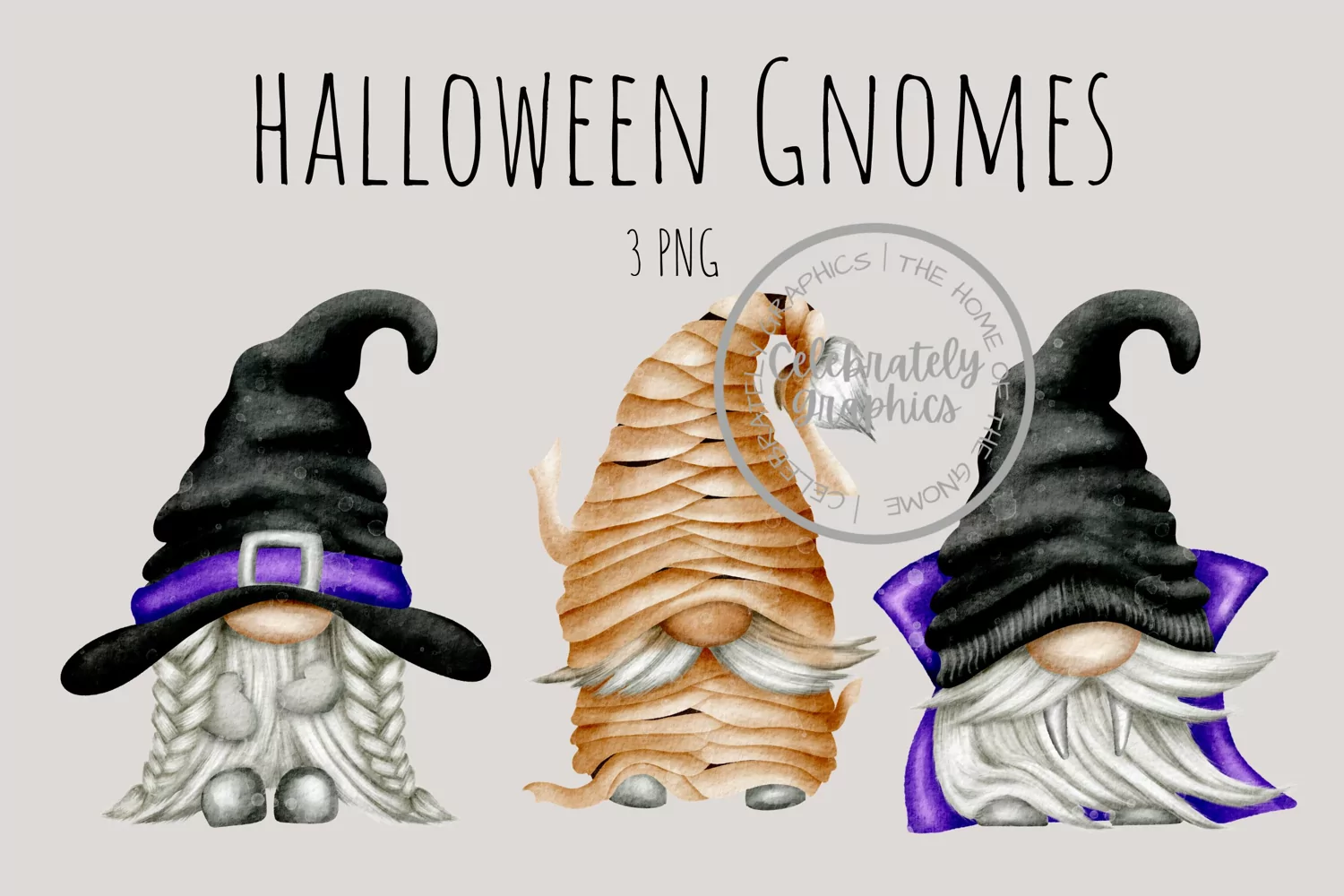 Halloween Gnomes | Watercolor Clipart Png product image 1