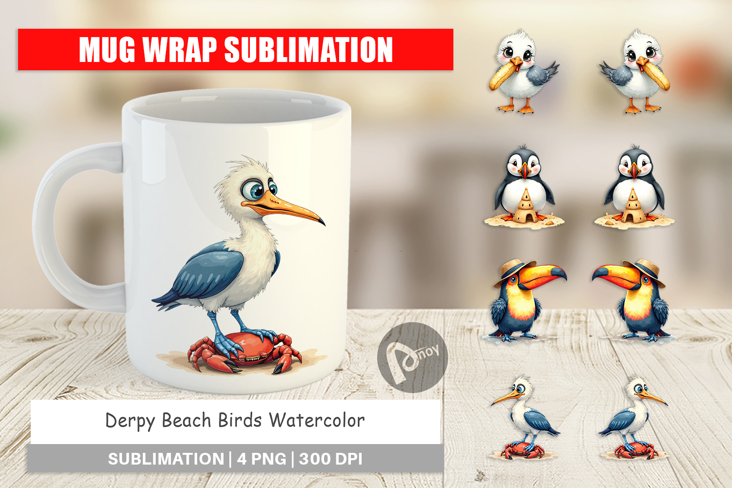 Derpy Beach Birds Mug Wrap product image 1