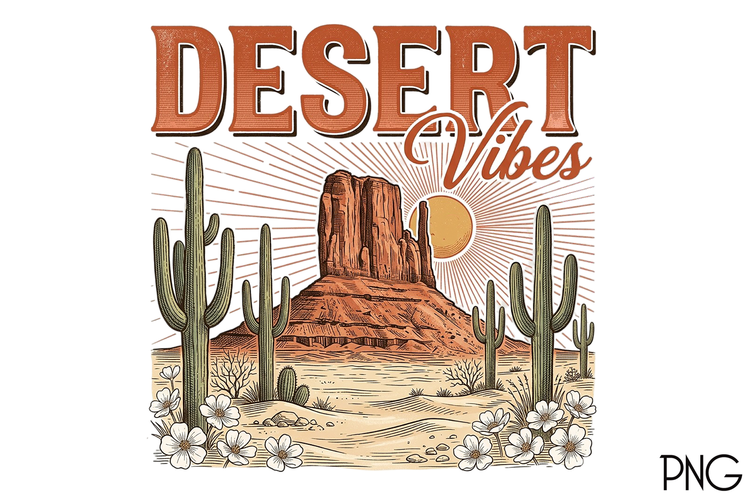 Desert Vibes Vintage Png, Sunset Png product image 1