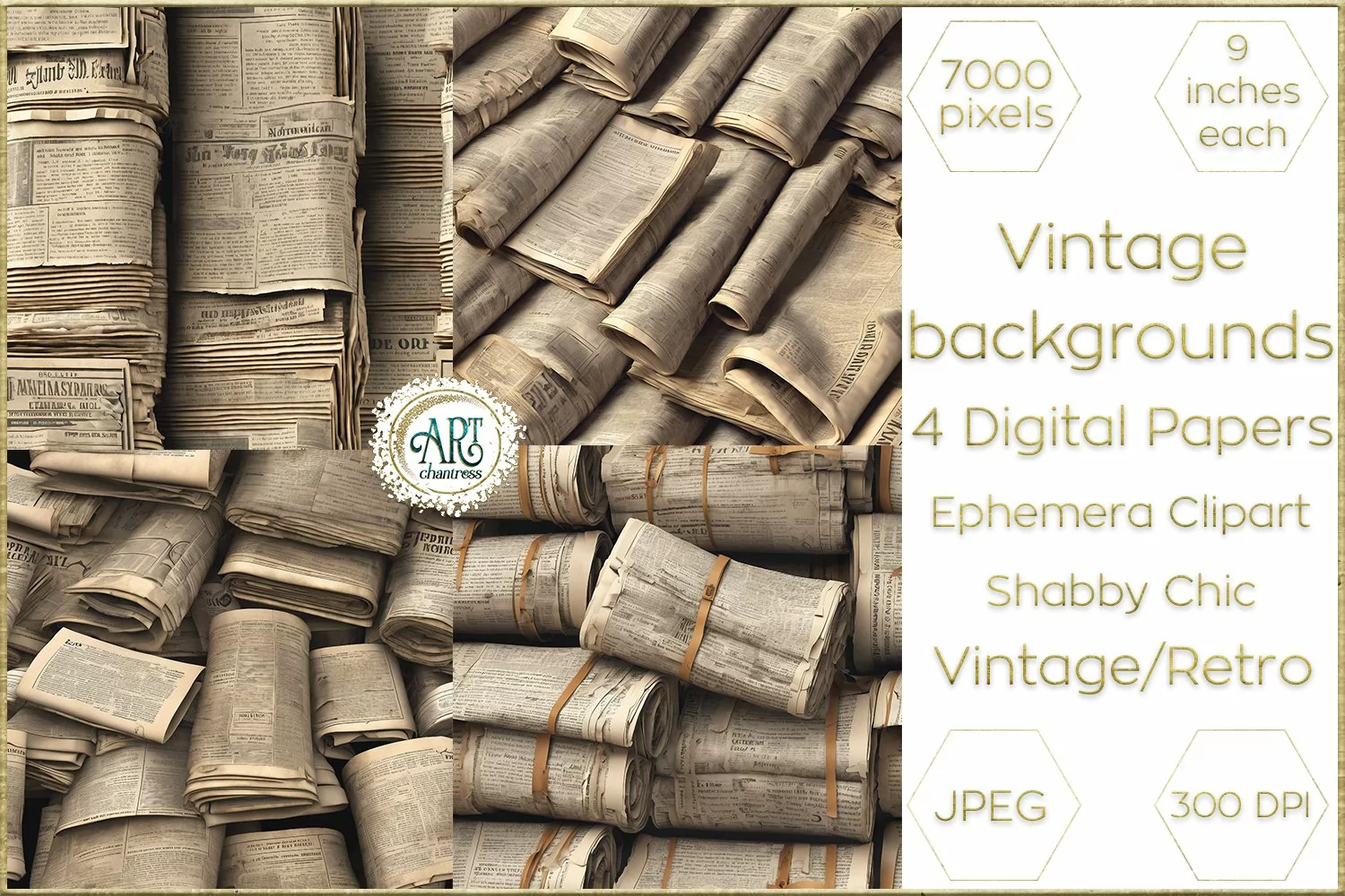 Vintage Fantasy Old Newspapers Graphics Digital Paper Decor product image 1