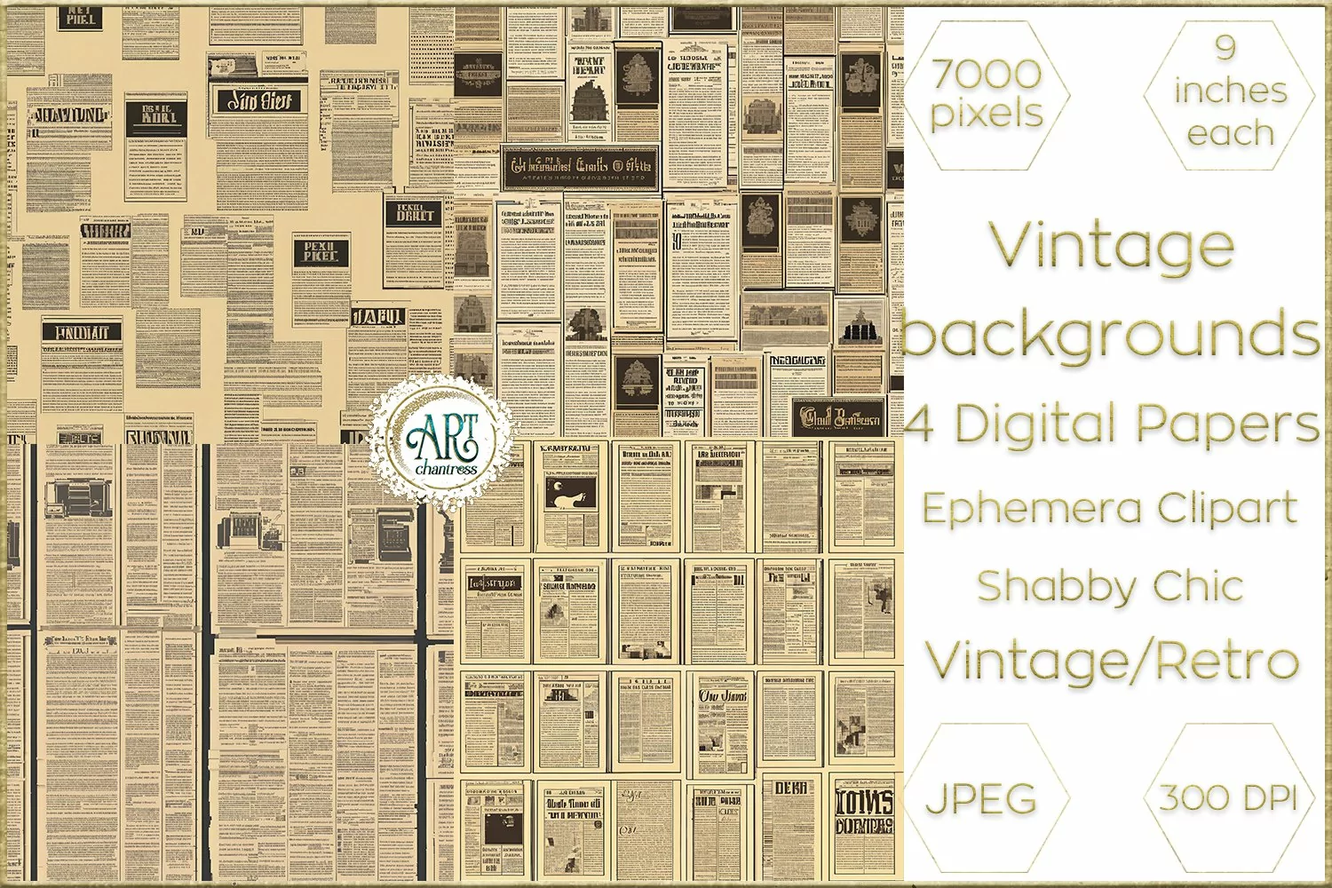 Vintage Retro Old Newspapers Digital Papers Bohemian Shabby product image 1