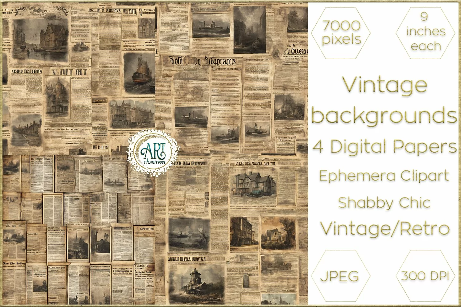 Victorian Old Newspapers Scrapbook digital papers textures product image 1