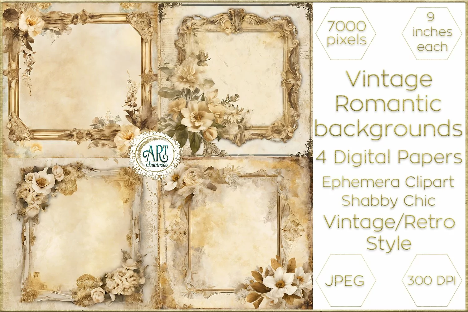 Vintage Watercolor Floral Frame Papers backgrounds Ephemera product image 1