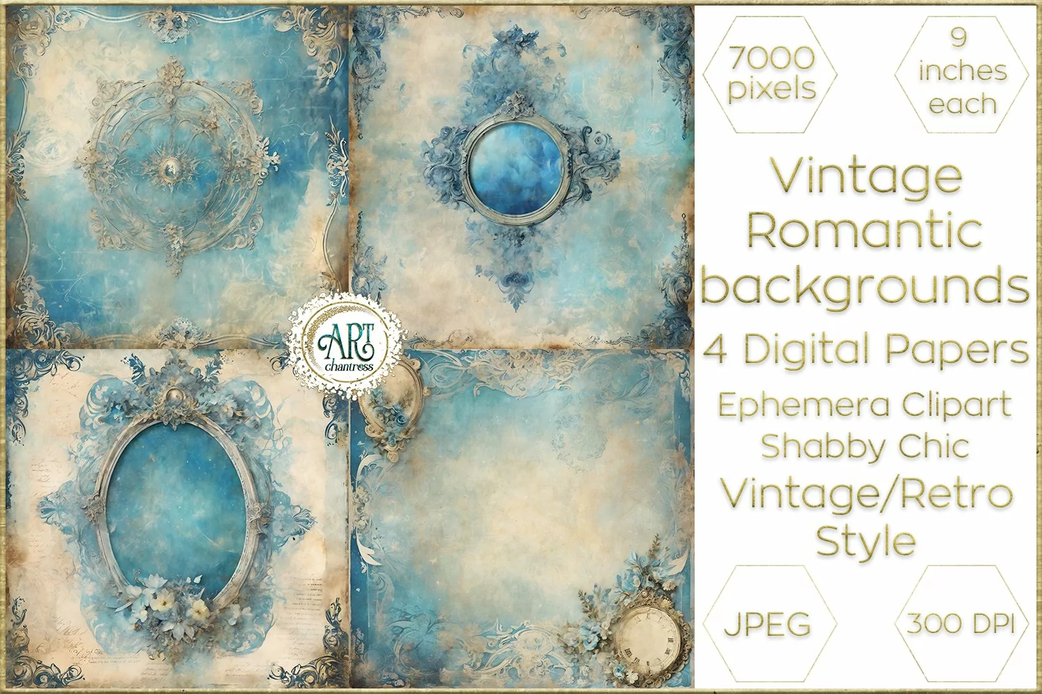 Watercolor Magic Vintage Fantasy Gems Frame Digital Papers product image 1