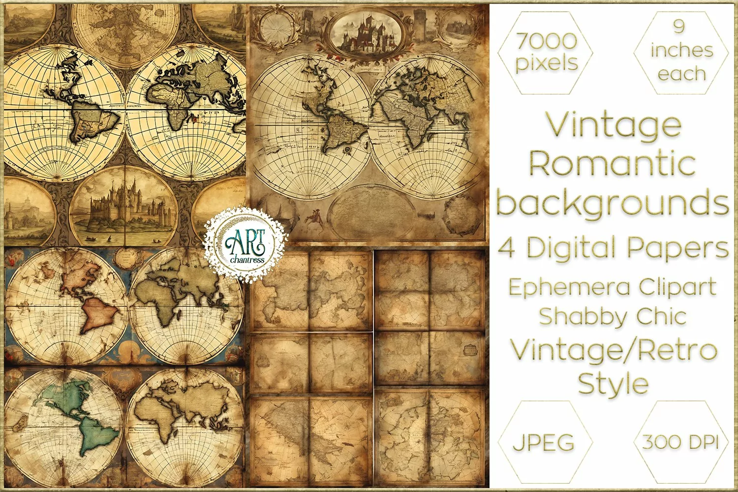 Vintage Fantasy Watercolor Old Map Frame Digital Paper Decor product image 1