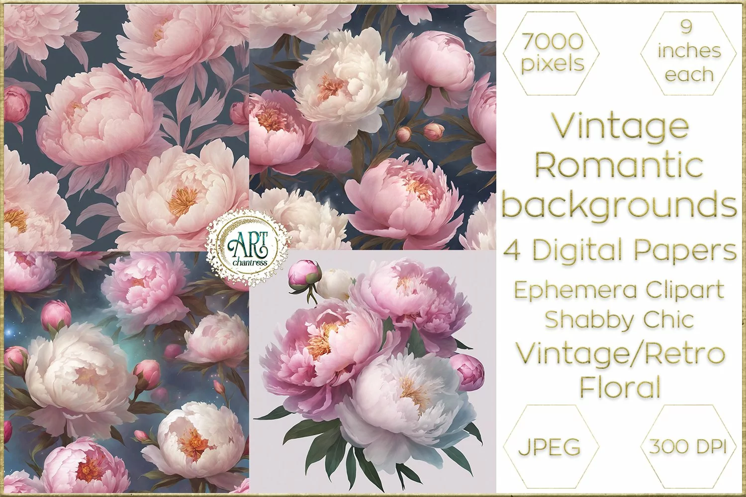Vintage Classic digital papers Bohemian Floral fantasy art product image 1