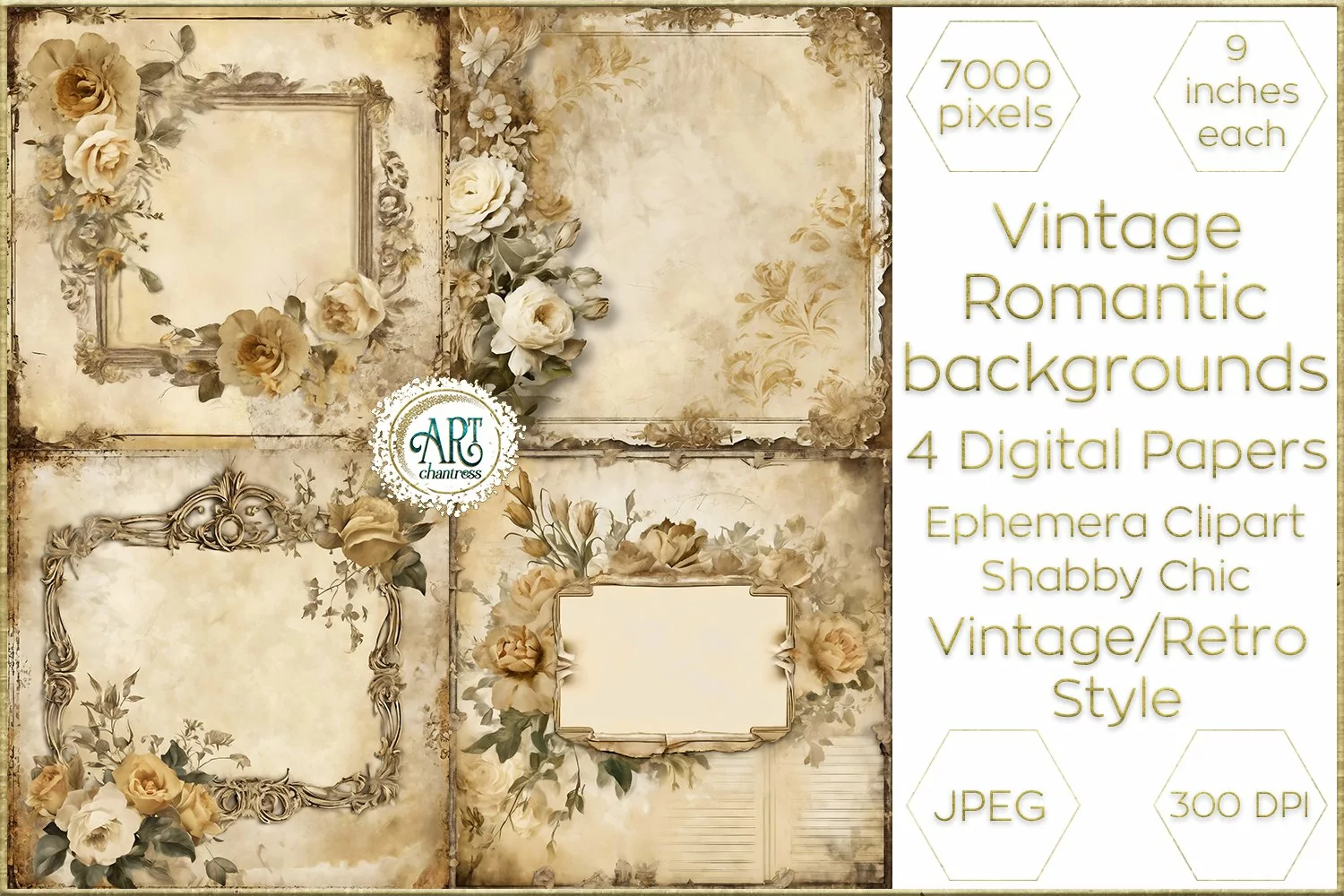 Vintage Watercolor Floral Frame Papers backgrounds Ephemera product image 1