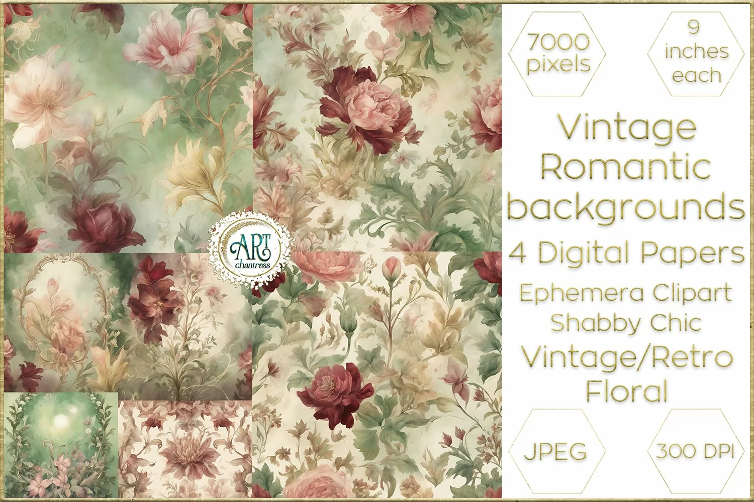 Vintage Classic digital papers Bohemian Floral fantasy art product image 1