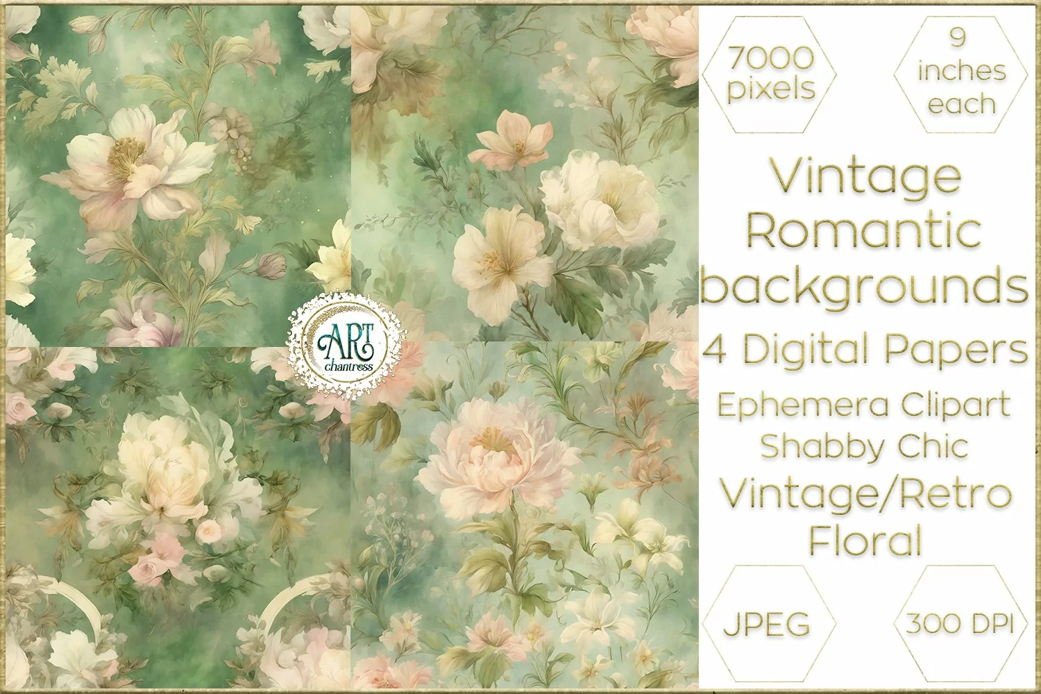 Vintage Classic digital papers Bohemian Floral fantasy art product image 1