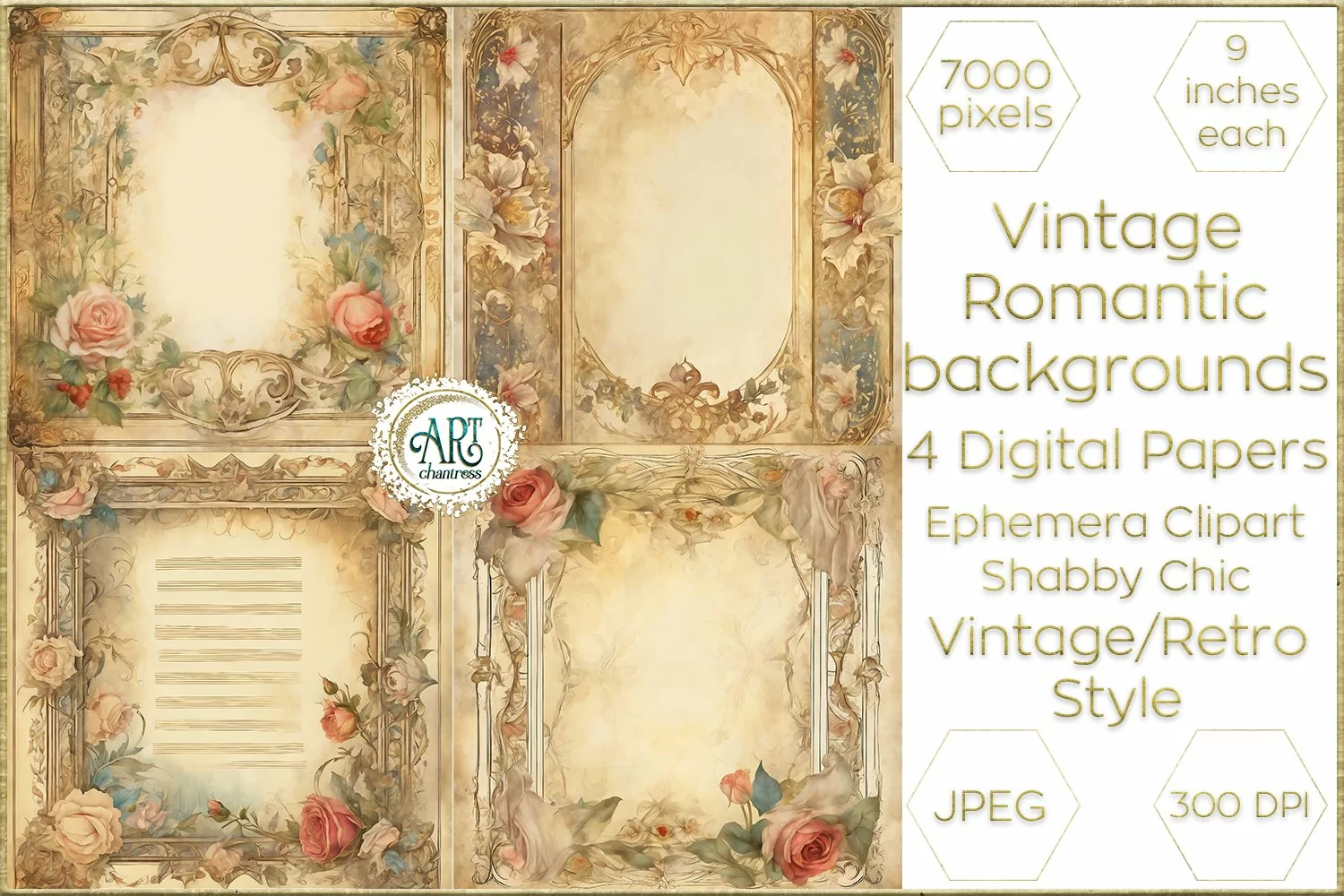 Watercolor Vintage Blush pink Floral Frame Digital Papers product image 1