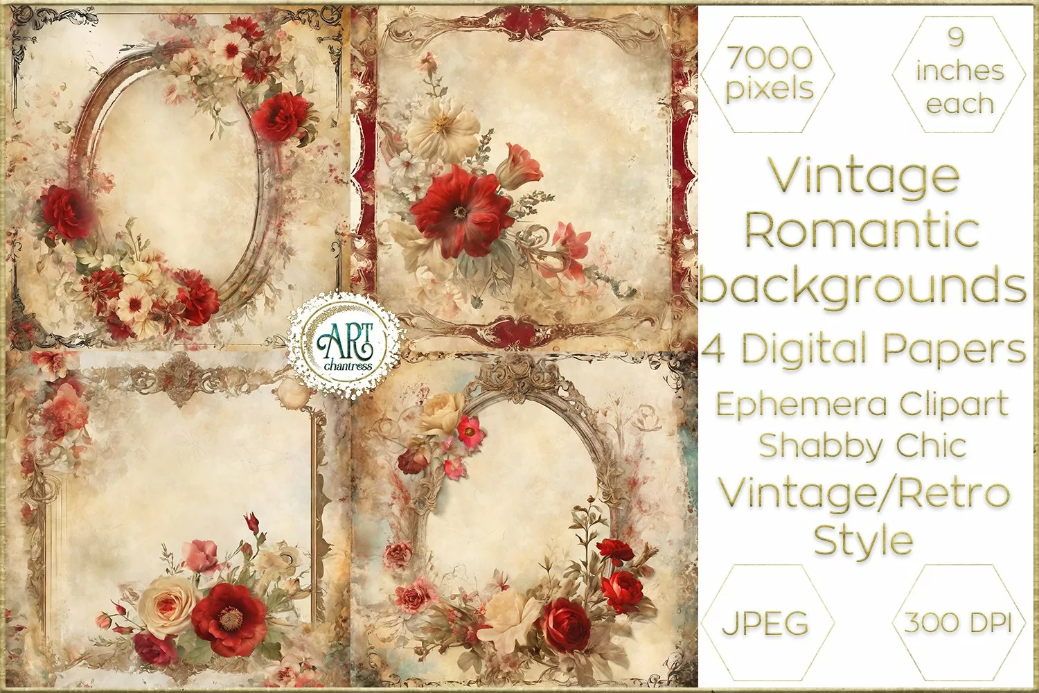 Vintage Watercolor Floral Frame Papers backgrounds Ephemera product image 1