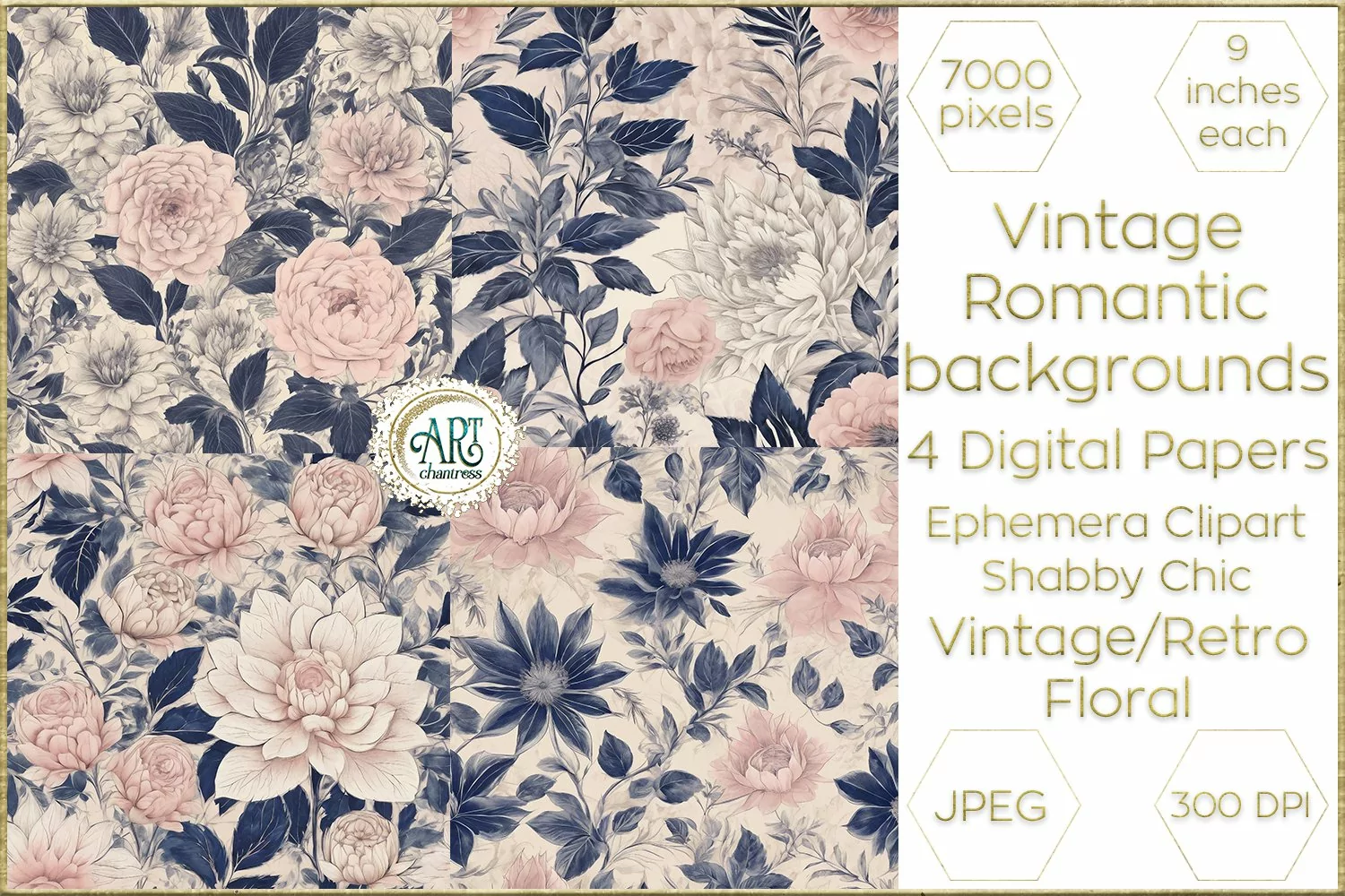 Vintage Classic digital papers Bohemian Floral fantasy art product image 1