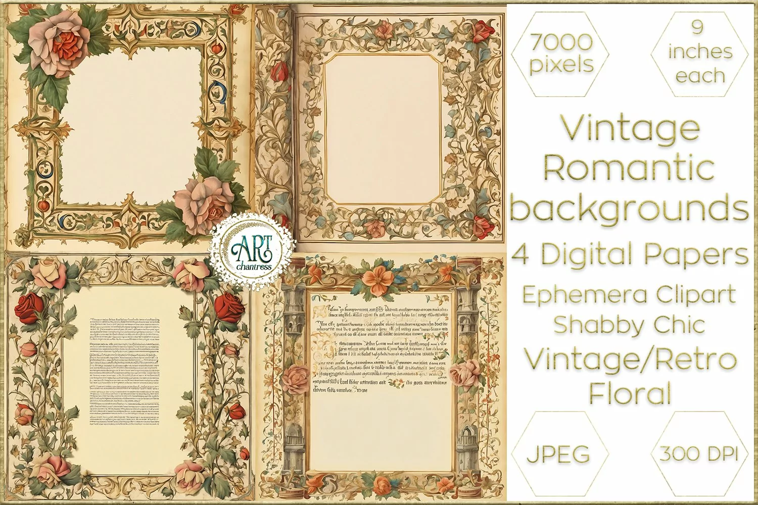 Vintage Watercolor Floral Frame Papers backgrounds Ephemera product image 1