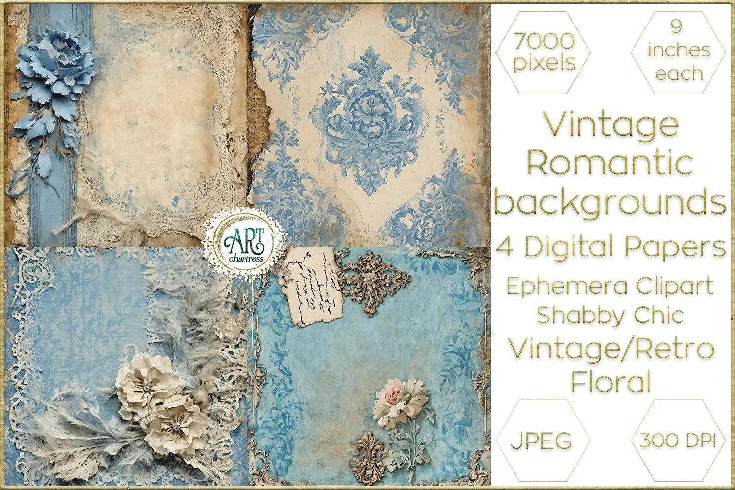 Vintage Old Fantasy Book Pages digital papers Boho Floral product image 1
