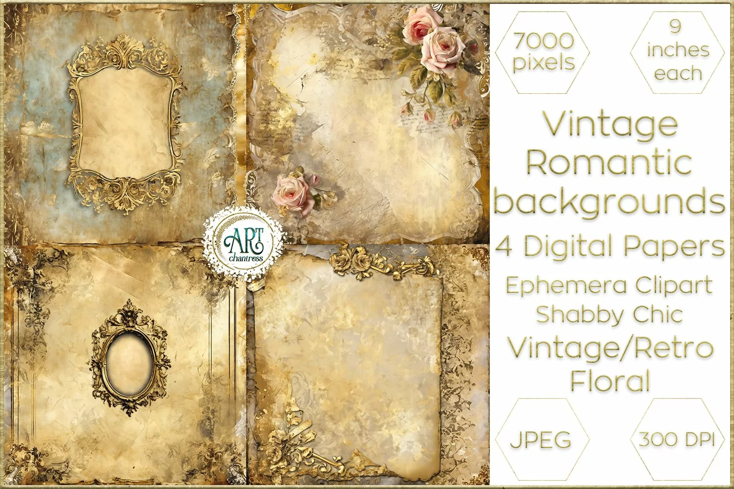 Vintage Fantasy Old Frames Gold Graphics Digital Paper Decor product image 1