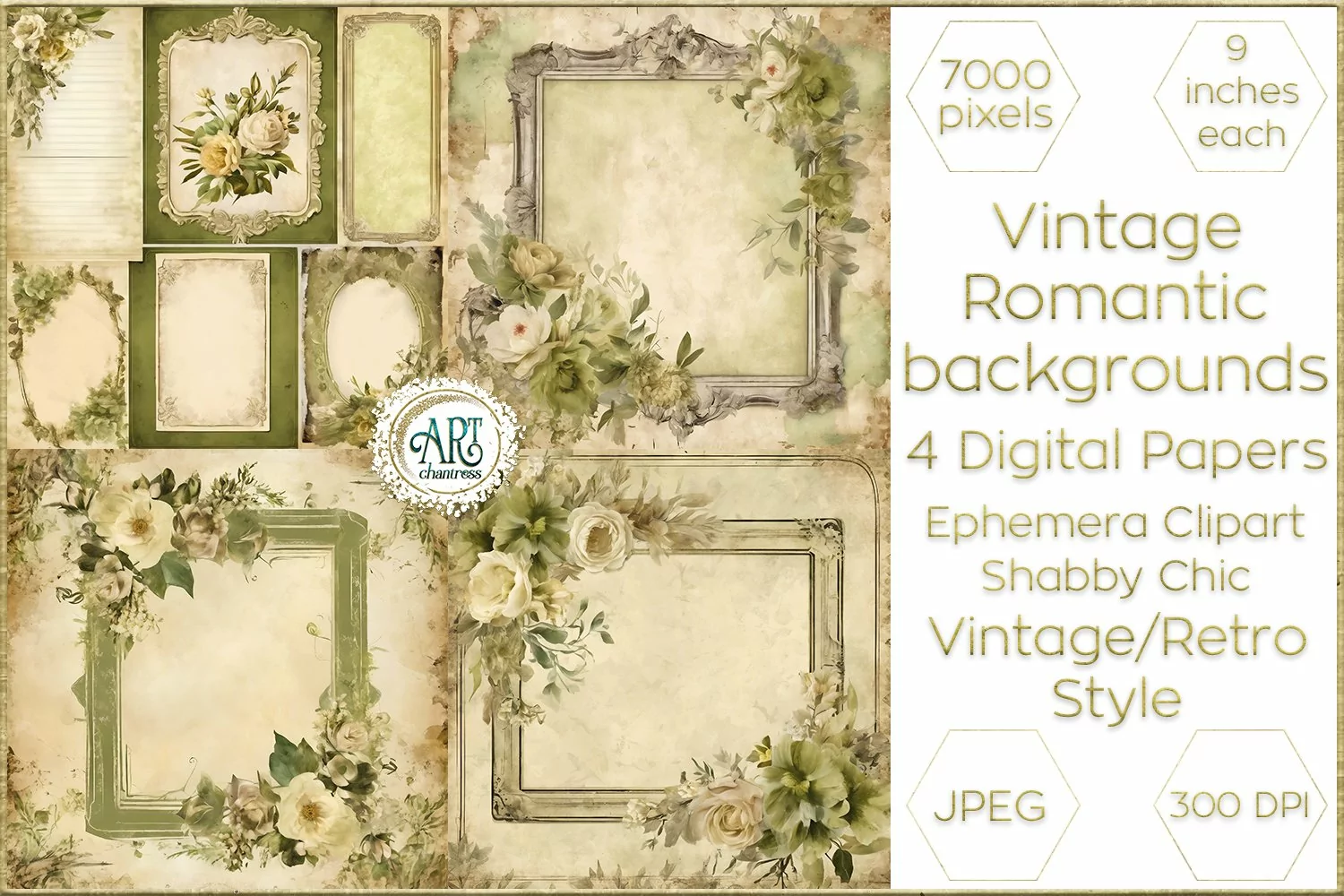 Vintage Watercolor Floral Frame Papers backgrounds Ephemera product image 1