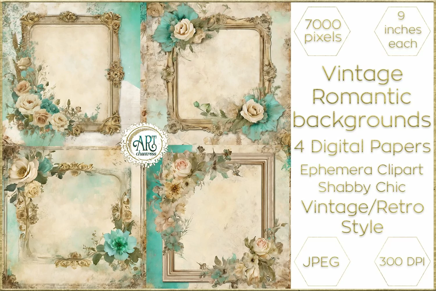 Vintage Purple digital papers Bohemian Flowers old textures product image 1