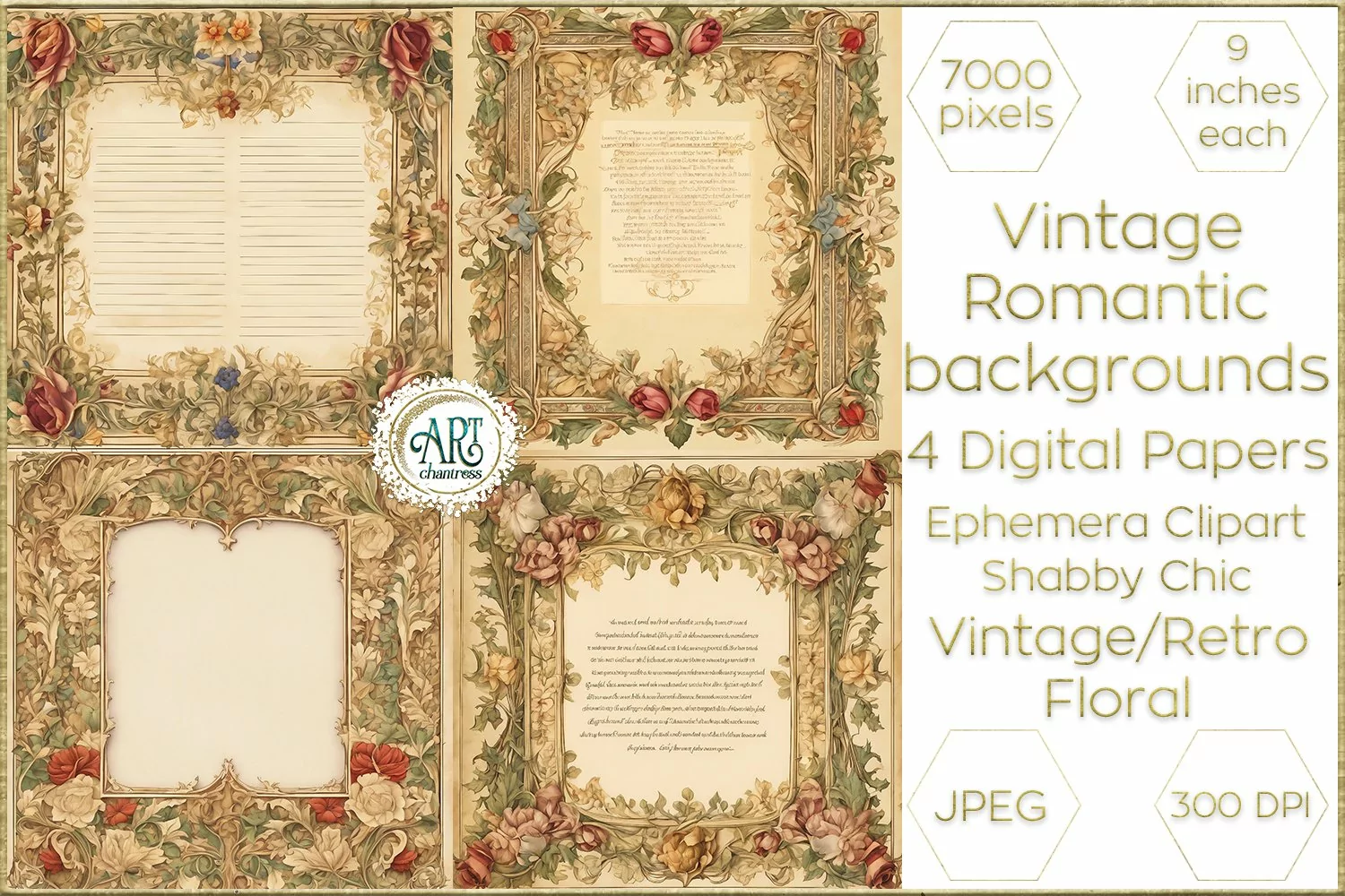 Vintage Classic digital papers Bohemian Flowers old textures product image 1