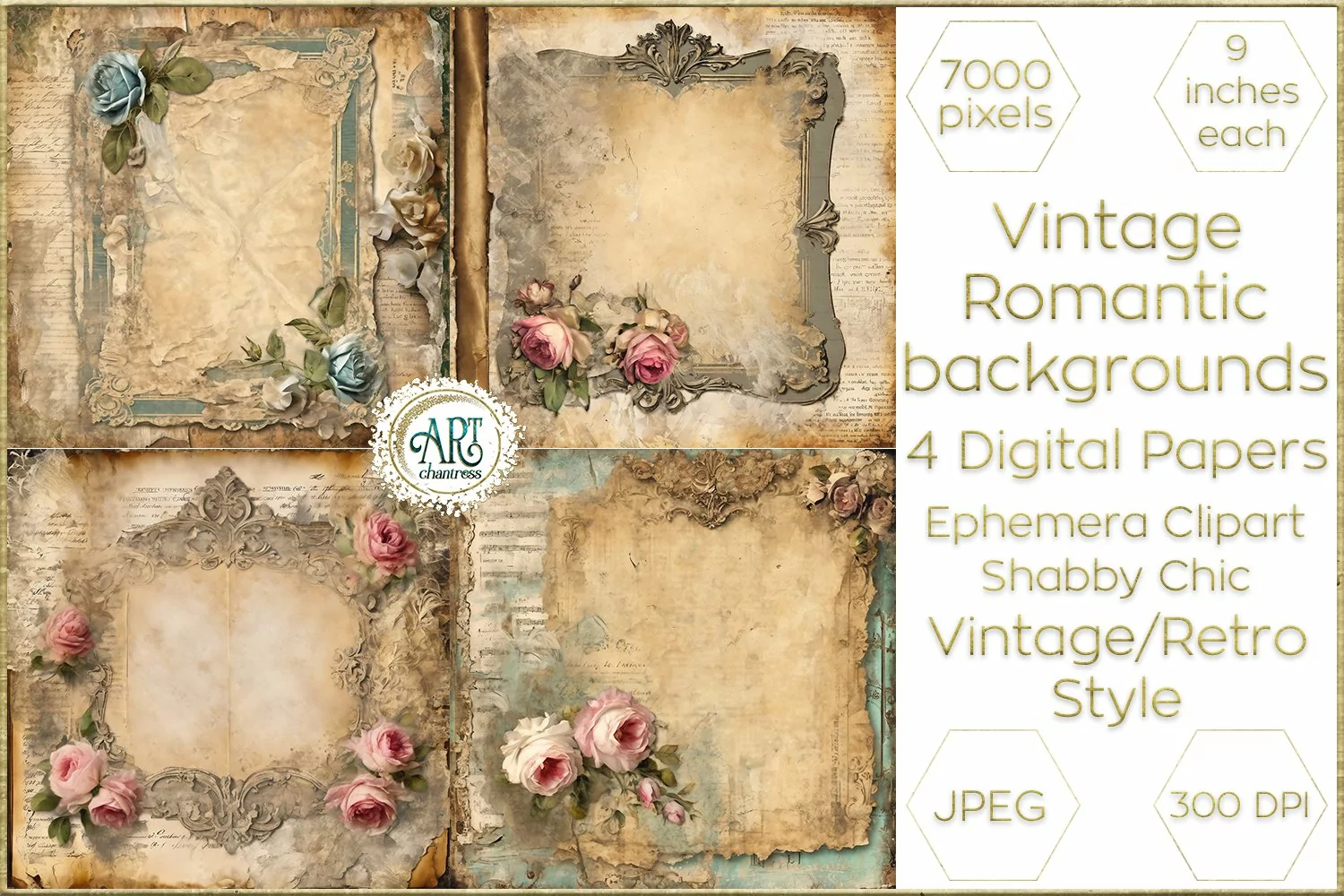Victorian Old digital papers Scrapbook textures Shabby Chic product image 1