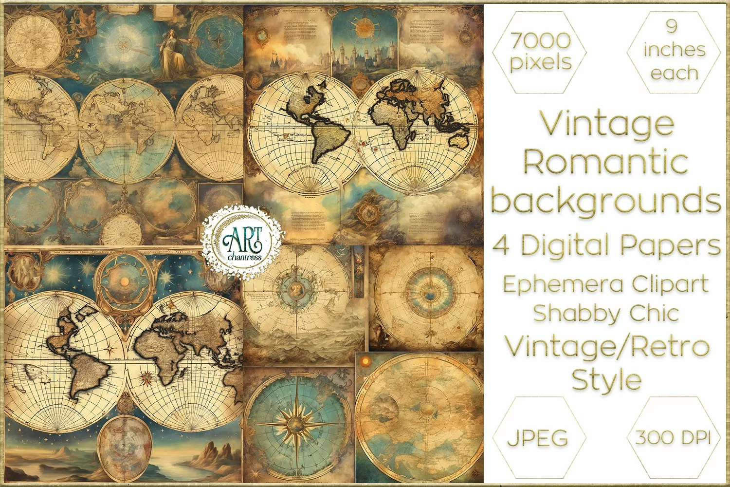 Victorian Old Fantasy Maps Scrapbook digital papers textures product image 1