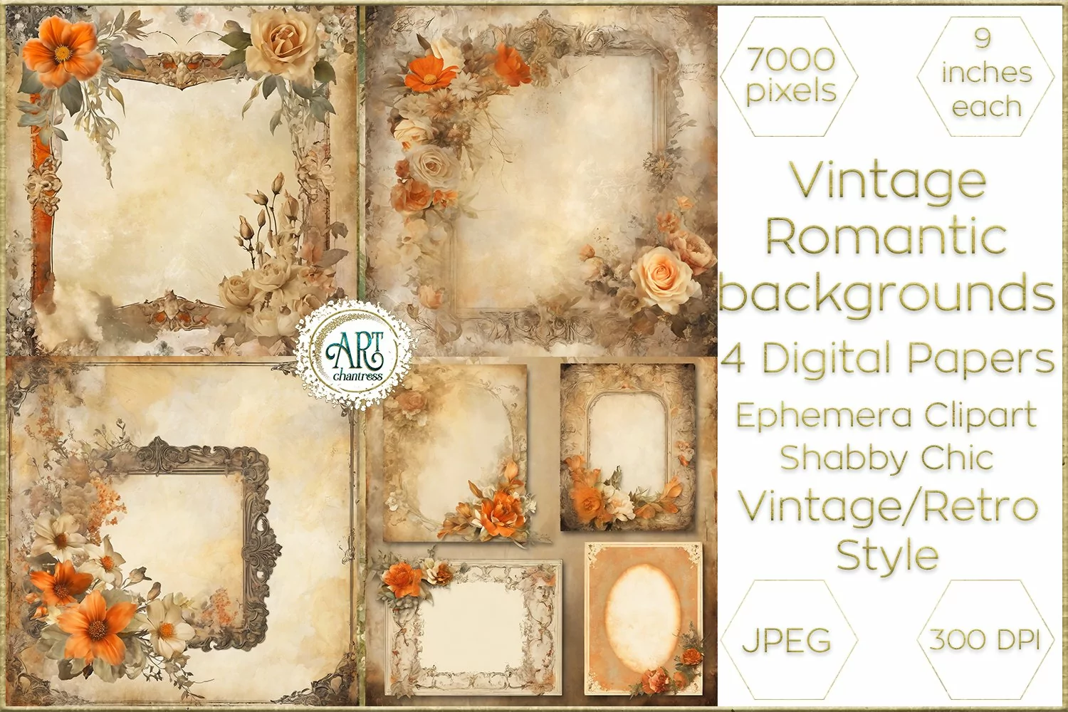 Vintage Rust digital papers Bohemian Flowers old textures product image 1