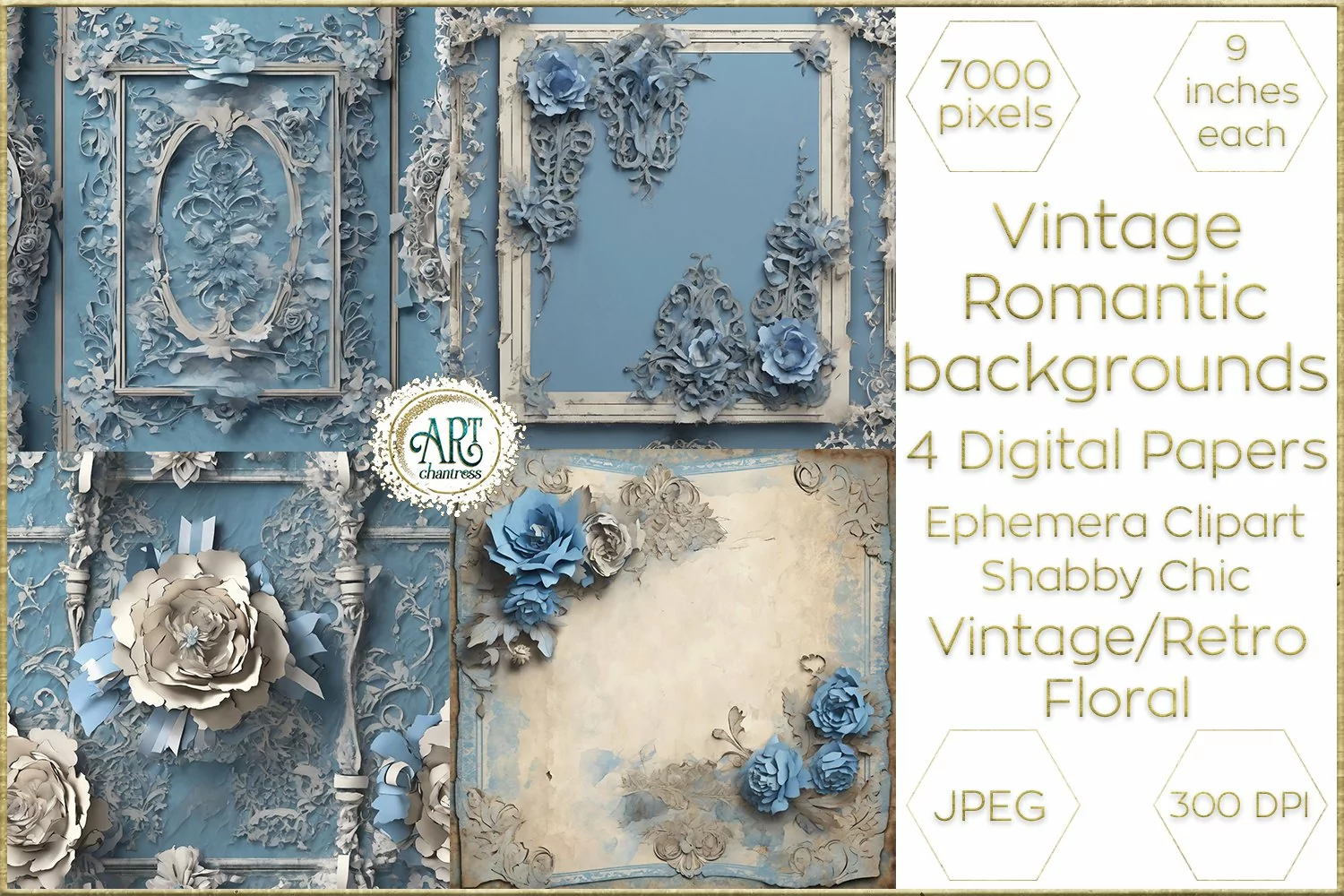 Victorian Scrapbook Old digital paper Romantic soft textures product image 1